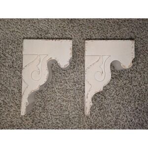 Pair of Distressed White Scroll Vintage inspired Corbels‎ Shelf Brackets